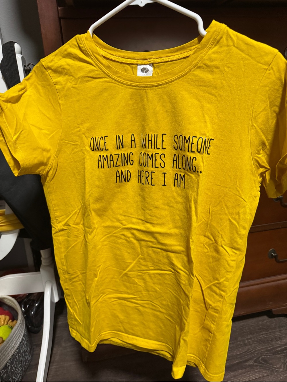 Hanes Yellow Graphic Tee with Black Text - Crewneck Short Sleeve